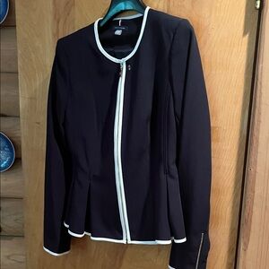 Tommy Hilfiger navy peplum blazer and skirt set with White piping